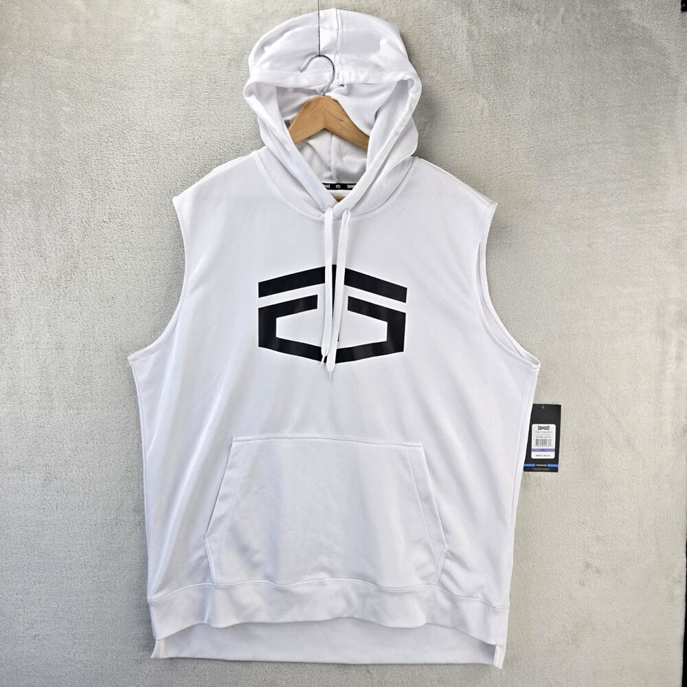 Tapout Sleeveless Logo Hoodie Mens XXL White All Out Workout Gym Fitness MMA